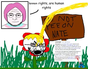 nate higgers, cryboy soyjak, lennonjak, rupturejak, natejak, blonde hair, cleavage, closed mouth, crying, flower