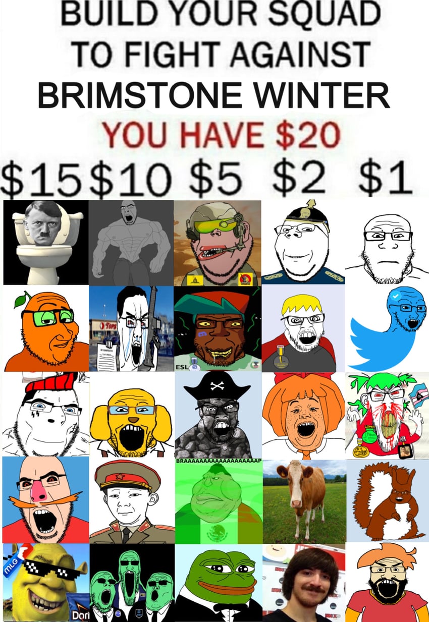 lee goldson, nate higgers, pepe, chudjak, cobson, gapejak, markiplier soyjak, wholesome soyjak, amerimutt, glowie