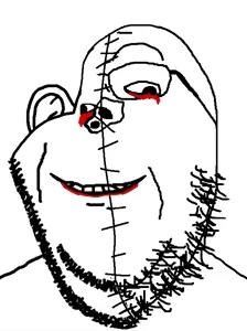 gapejak, impish soyak ears, imp & gape, blood, blood from eyes, blood from mouth, blood on face, cut, looking to the left, looking to the right