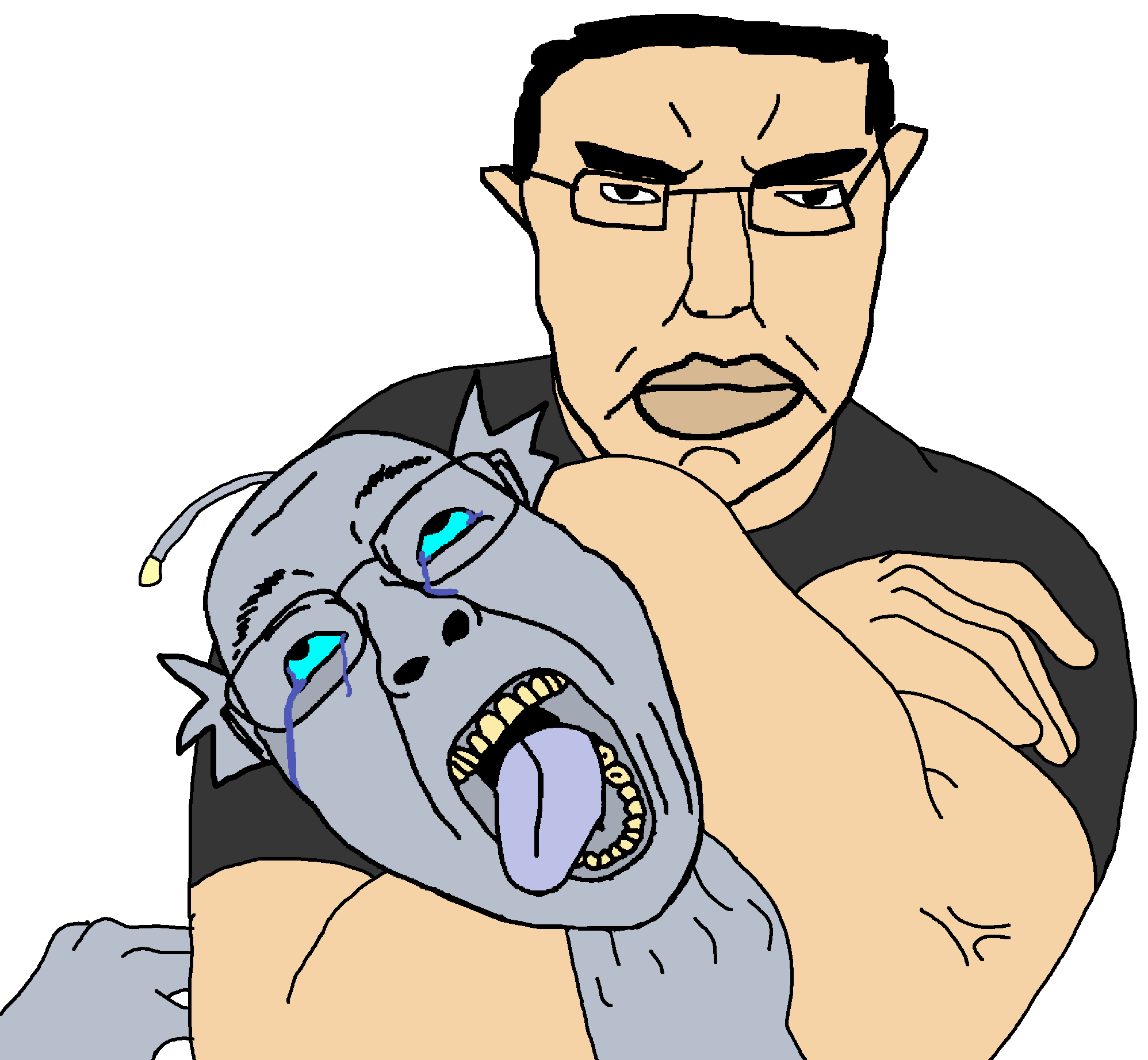 bernd, chudjak, pol face, the weak should fear the strong, angler fish, angler lure, animal, arm, bloodshot eyes, blue sclera
