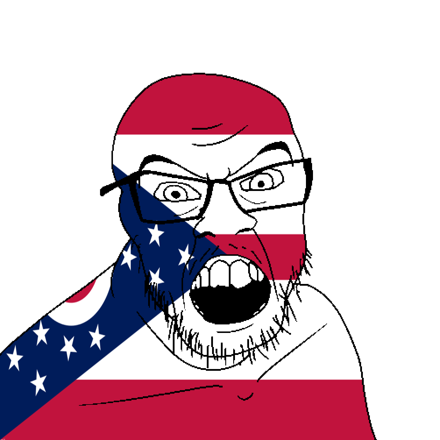 feraljak, angry, flag, glasses, hair, looking at you, mustache, ohio, open mouth, soyjak