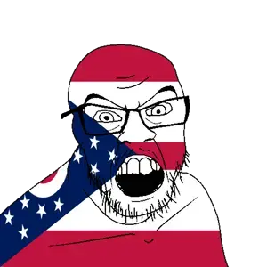 feraljak, angry, flag, glasses, hair, looking at you, mustache, ohio, open mouth, soyjak