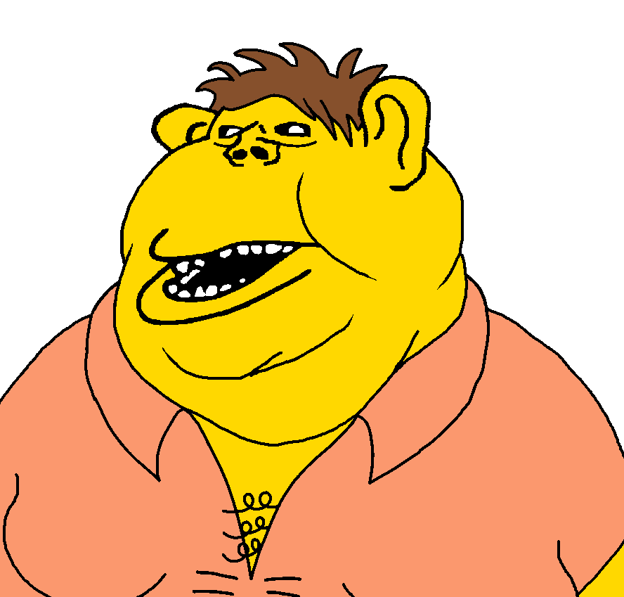 impish soyak ears, meximutt, impish amerimutt, meximerican, barney gumble, black sclera, brown hair, chest hair, collared shirt, ear