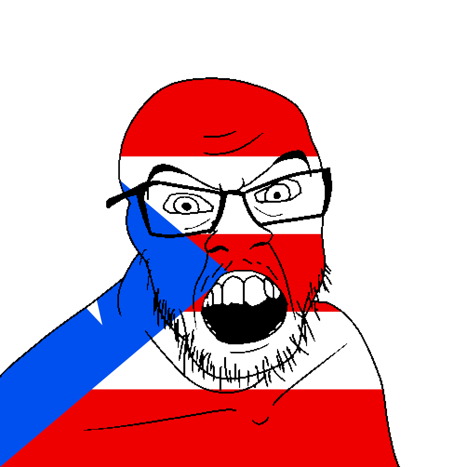 feraljak, angry, flag, glasses, hair, looking at you, mustache, open mouth, puerto rico, soyjak