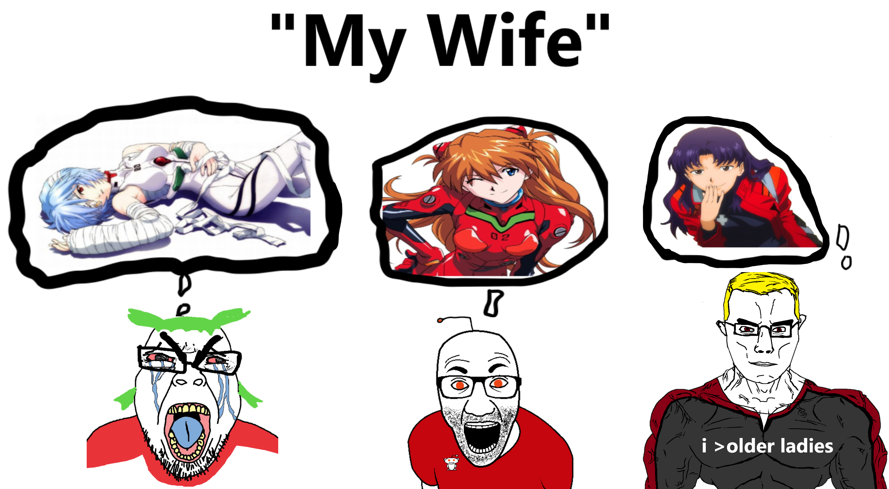 asuka langley soryu, nate higgers, rei ayanami, bernd, chudjak, cryboy soyjak, el perro rabioso, chudjak front, muscular chud, seethejak