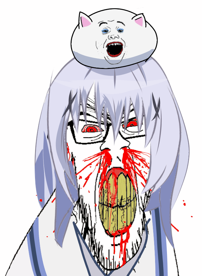 chino kafuu, alicia, feraljak, feralrage, 2soyjaks, angry, anime, blood, bloodshot eyes, blue hair