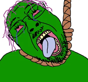 bernd, hanging troonjak, troonjak, gigachadhero's colorful troonjaks, ack, bloodshot eyes, crying, death, glasses, green