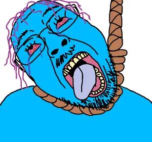 bernd, hanging troonjak, troonjak, gigachadhero's colorful troonjaks, ack, bloodshot eyes, blue, blue skin, crying, death