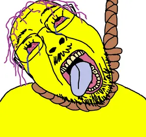 bernd, hanging troonjak, troonjak, gigachadhero's colorful troonjaks, ack, bloodshot eyes, crying, death, glasses, hair