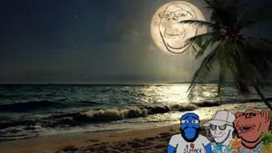 gapejak, impish soyak ears, markiplier soyjak, soyak, impish amerimutt, science lover, wholesome soyjak, background, beach, hawaiian shirt