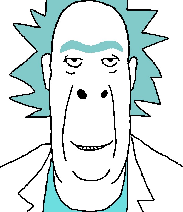 rick sanchez, cobson, jobson, blue hair, blue shirt, cartoon, clothes, coat, ear, hair