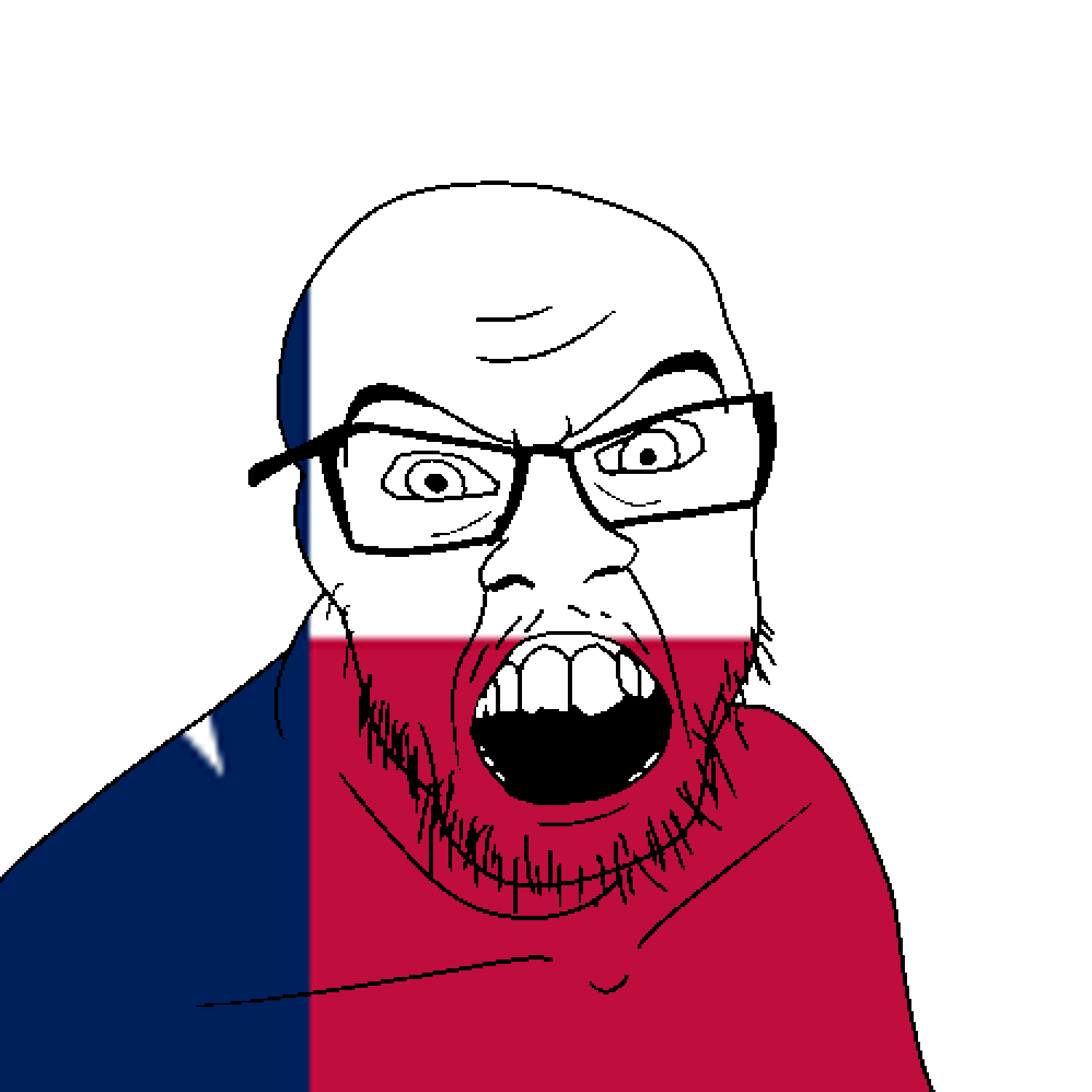 feraljak, angry, flag, glasses, hair, looking at you, mustache, open mouth, soyjak, star (symbol)