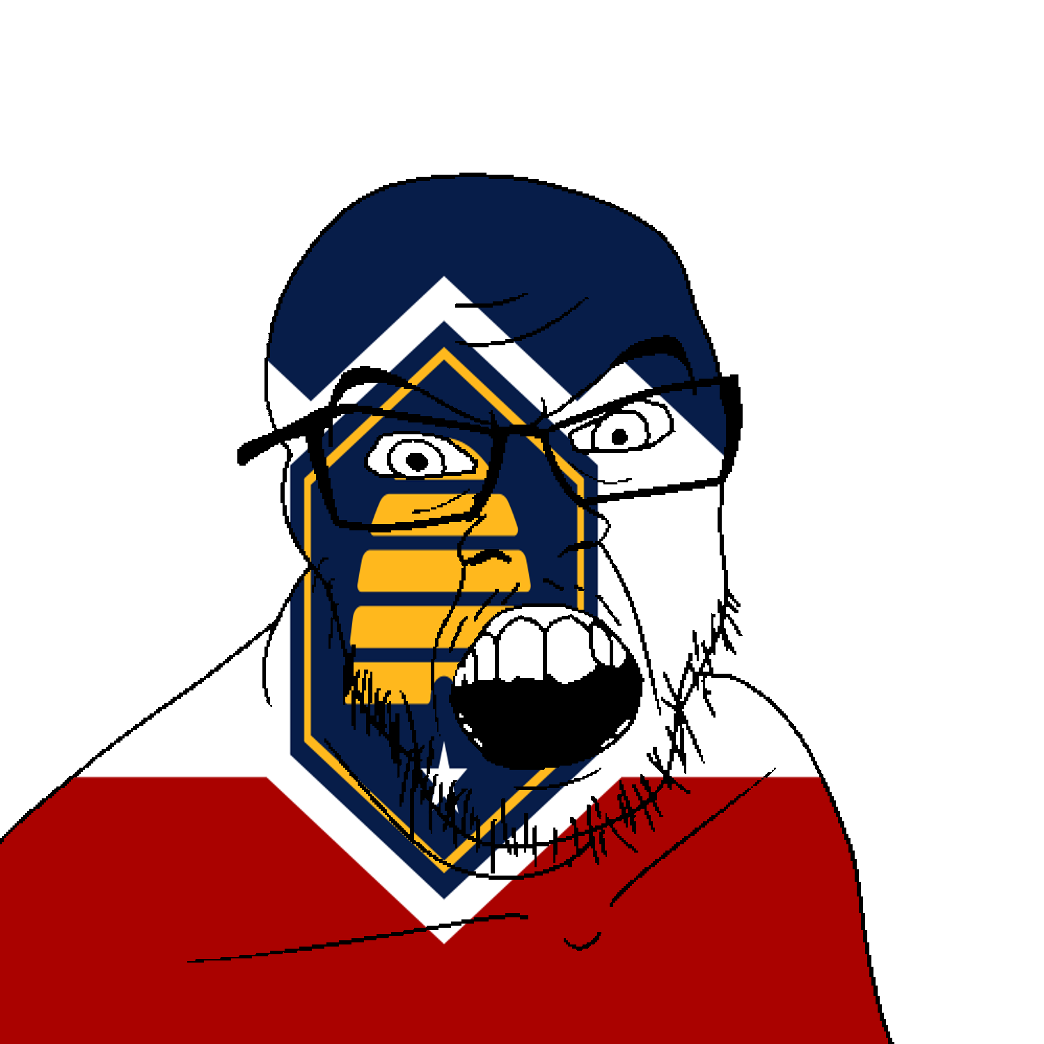 feraljak, angry, beehive, flag, glasses, hair, looking at you, mustache, open mouth, soyjak