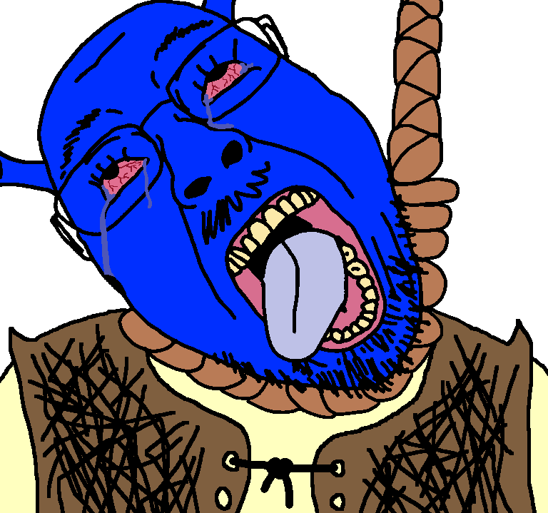 bernd, hanging troonjak, troonjak, ack, bloodshot eyes, blue, blue skin, clothes, crying, dreamworks