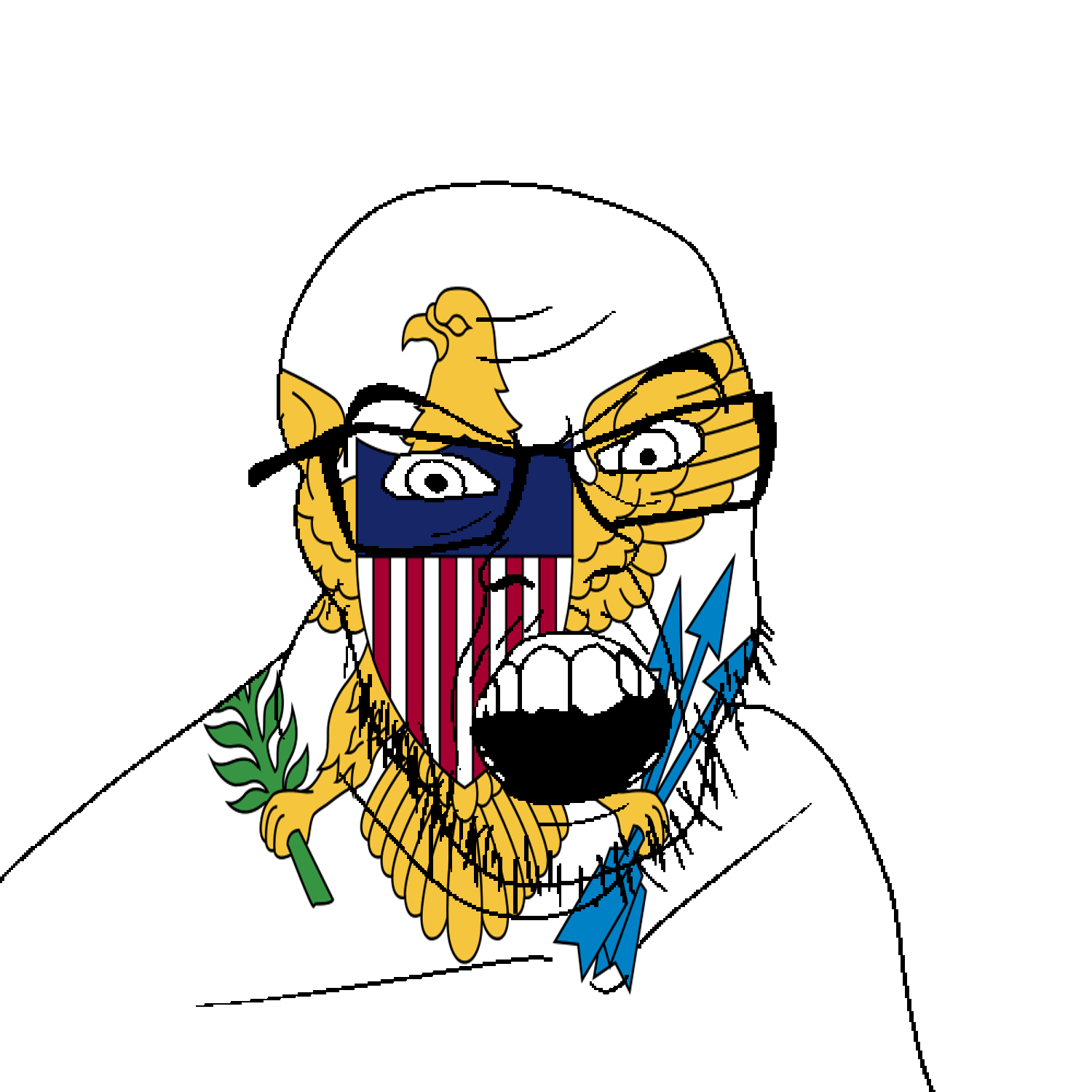 feraljak, angry, animal, arrow, bird, eagle, flag, glasses, hair, holding object