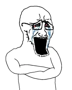soyak, arm, bald, bloodshot eyes, crossed arms, crying, distorted, glasses, open mouth, stretched mouth