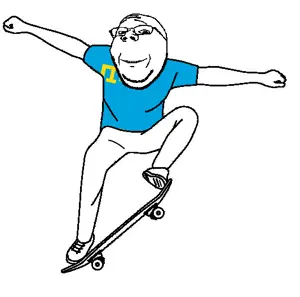 gapejak, wholesome soyjak, crimean tatar, flag, full body, glasses, skateboard, smile, stubble, crimean tatar