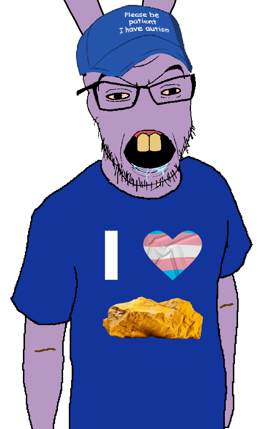 chudjak, feraljak, markiplier soyjak, tewi, chudplier, spedjak, autism, blue shirt, brimstone, glasses