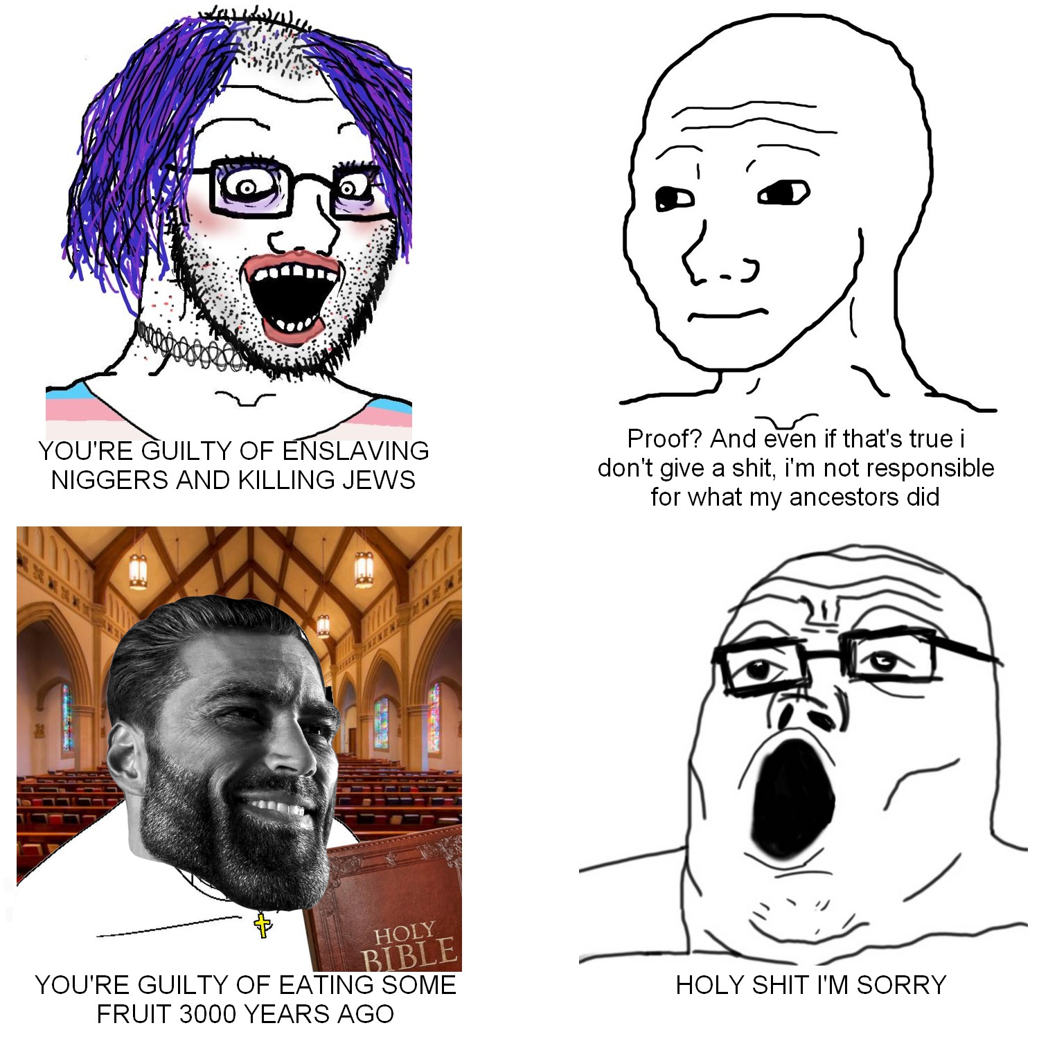gigachad, wojak, soyak, tony soprano soyjak, crazed troonjak, 2soyjaks, ance, balding, beard, bible