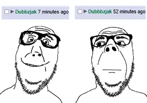 dubbbzjak, nudubbbz, 2soyjaks, glasses, neutral, smile, soyjak, stubble