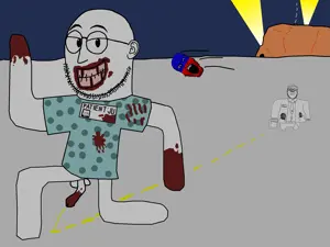 dr. soyberg, a24 slowburn soyjak, markiplier soyjak, soyak, weirdpenis, blood, cave, doctor, incomprehensible woahjack, light