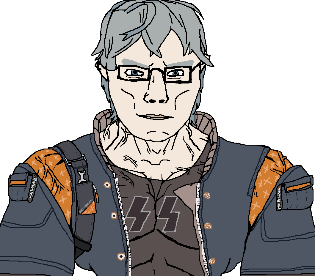 chudjak, chudjak front, muscular chud, blue eyes, buff, chud, closed mouth, clothes, glasses, jacket