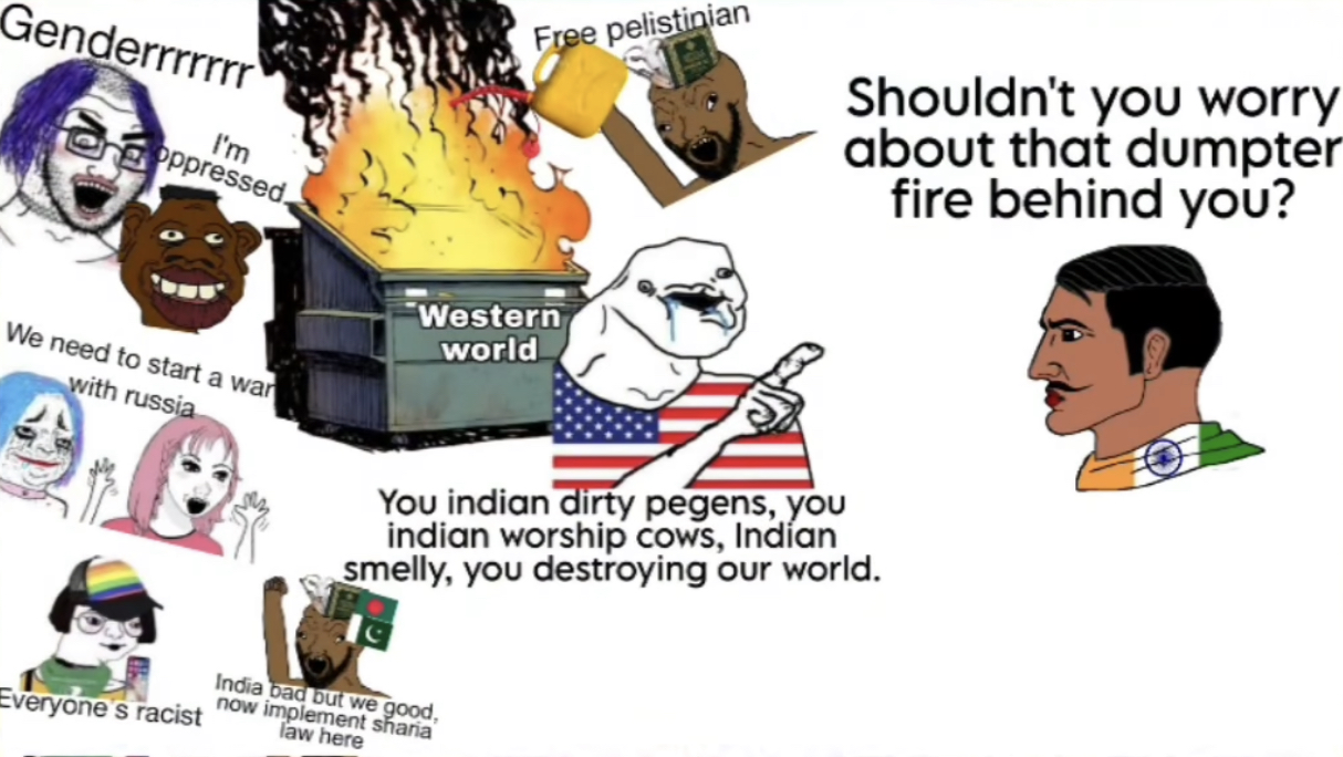 wojak, soyak, bandana, bangladesh, big lips, big nose, blue hair, drool, dumpster, fire