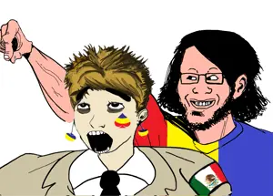 cobson, markiplier soyjak, 2soyjaks, beard, brown hair, clothes, ear, earring, glasses, grin