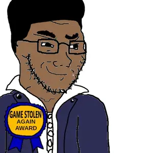soyak, soyak (smug), afro, award, black skin, bushy eyebrows, closed mouth, clothes, game, glasses