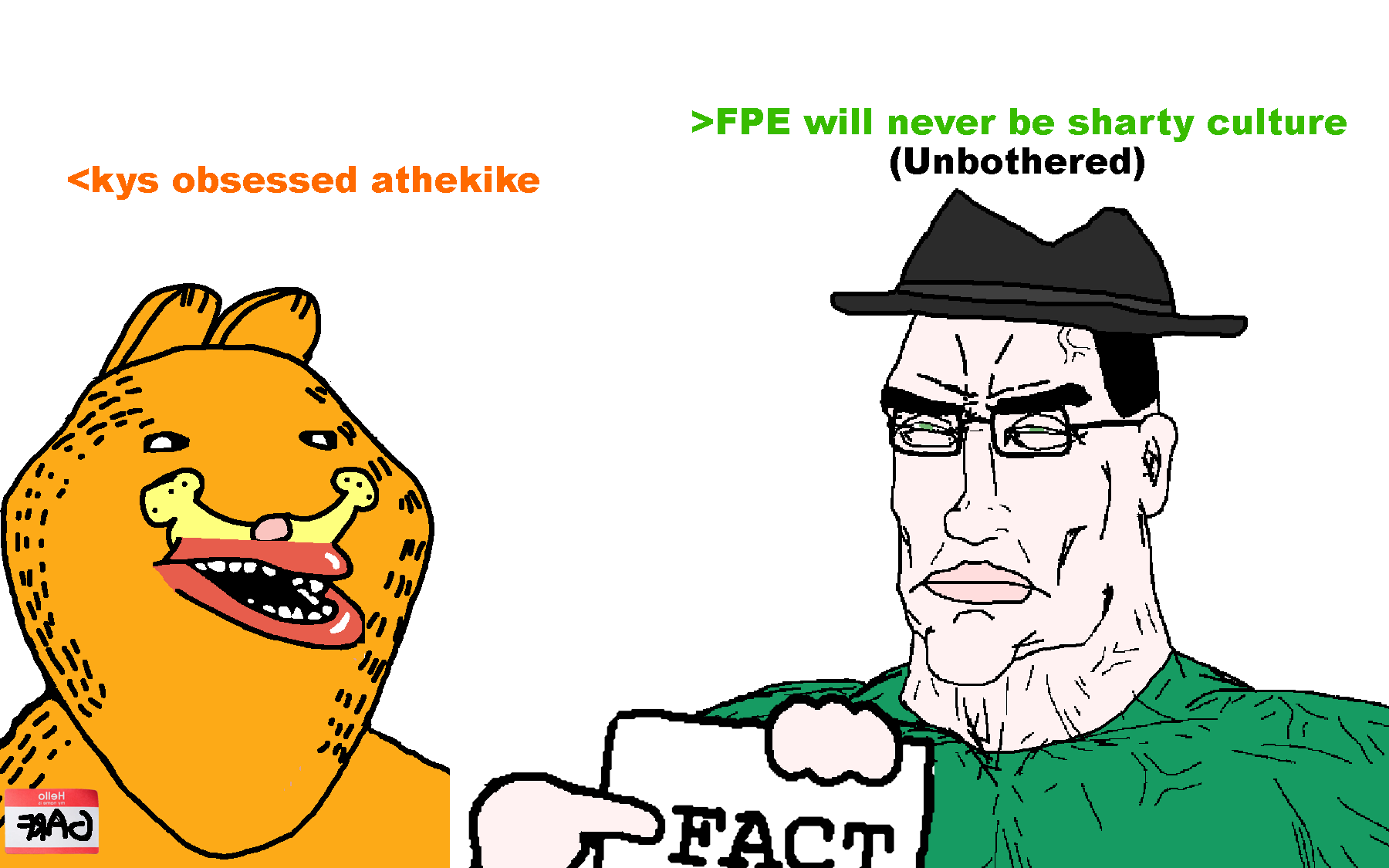 garfield, chudjak, impish soyak ears, impish amerimutt, perceptive chud, animal, atheism, buff, cat, cat ears