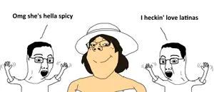 chudjak, gapejak, female gapejak, femjak, 3soyjaks, clothes, female, hands, hands up, hat