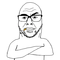 jackcob, bald, beard, cigarette, crossed arms, glasses, simple, smug