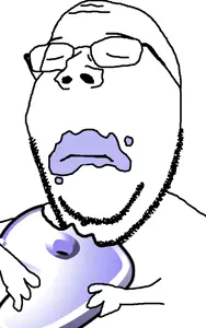 gapejak, wholesome soyjak, /g/, 4chan, eating, gentoo, glasses, linux, purple skin, soyjak