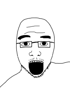 zjak, bald, gape, glasses, mustache, open mouth, raised eyebrows, soyjak, stubble, traced