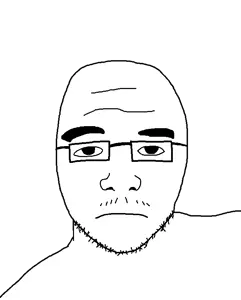 zjak, bald, closed mouth, glasses, mustache, neutral, soyjak, stubble, traced