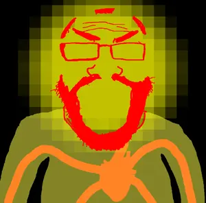 ilovy, markiplier soyjak, science lover, black background, glowing, heart, sisyphus prime (ultrakill), yellow skin, ultrakill