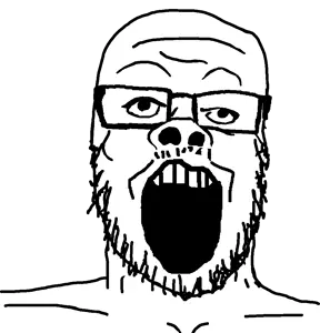 a24 slowburn soyjak, markiplier soyjak, fusionjaks, bald, glasses, merge, open mouth, stubble, uncolored skin