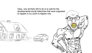 feraljak, boomer, buff, muscles, text, yellow teeth