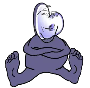 gapejak, wholesome soyjak, /g/, 4chan, gentoo, glasses, linux, purple skin, sitting, soyjak