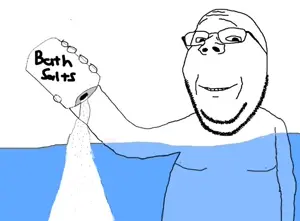 gapejak, wholesome soyjak, bath, bath salts, glasses, holding object, smile, soyjak, stubble, water