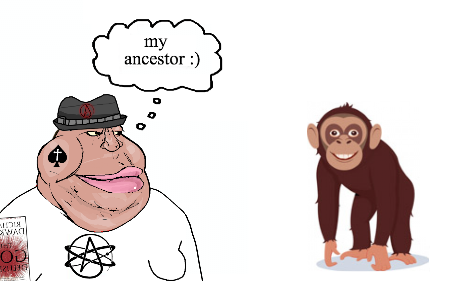 meximutt, arm, atheism, atheistcuck, book, christian cross, closed mouth, clothes, fat, fedora