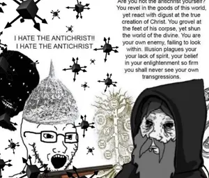 wojak, soyak, 'toss, 1soyjak, beard, eyes, glasses, looking to the right, schizophrenia, stubble