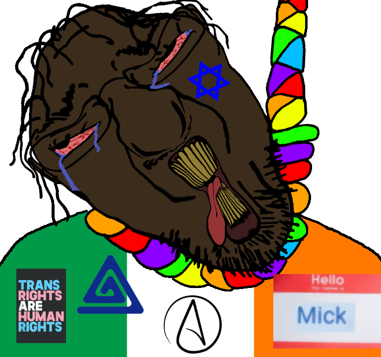 bernd, mickybrapcuckhouse, slopjak, atheism, bloodshot eyes, brown skin, brown troonjak, deformed, flag, glasses