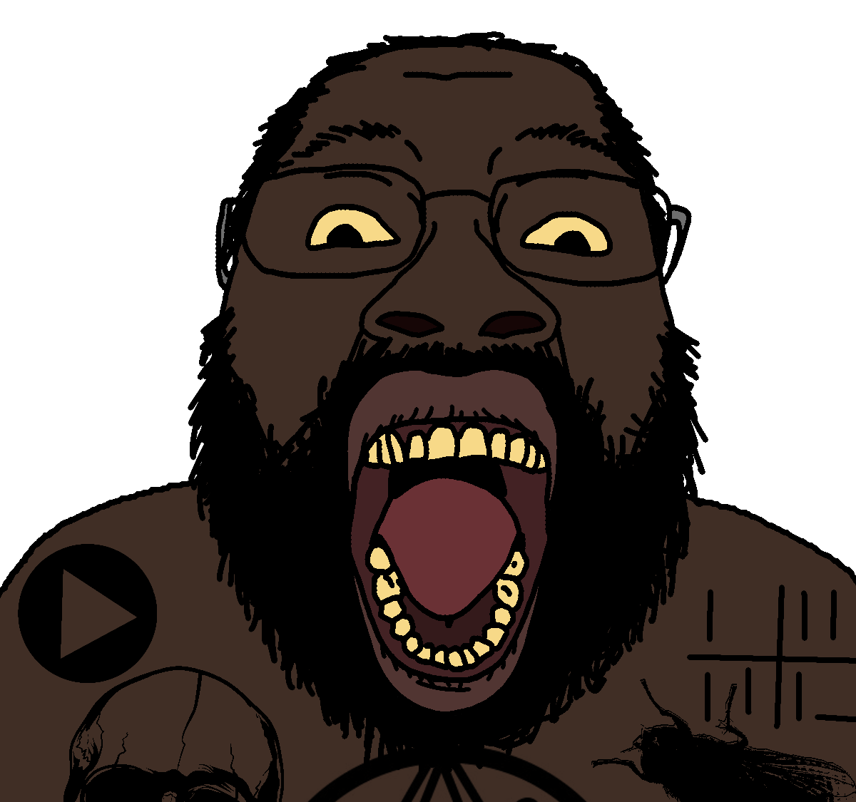 bernd, beard, big lips, big nose, black skin, death grips, glasses, lips, mc ride, messy hair