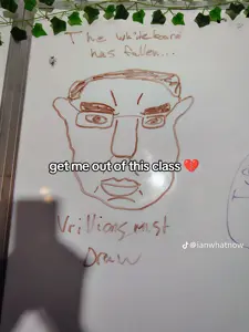 chudjak, pol face, billions must die, marker, poorly drawn, the west has fallen, whiteboard