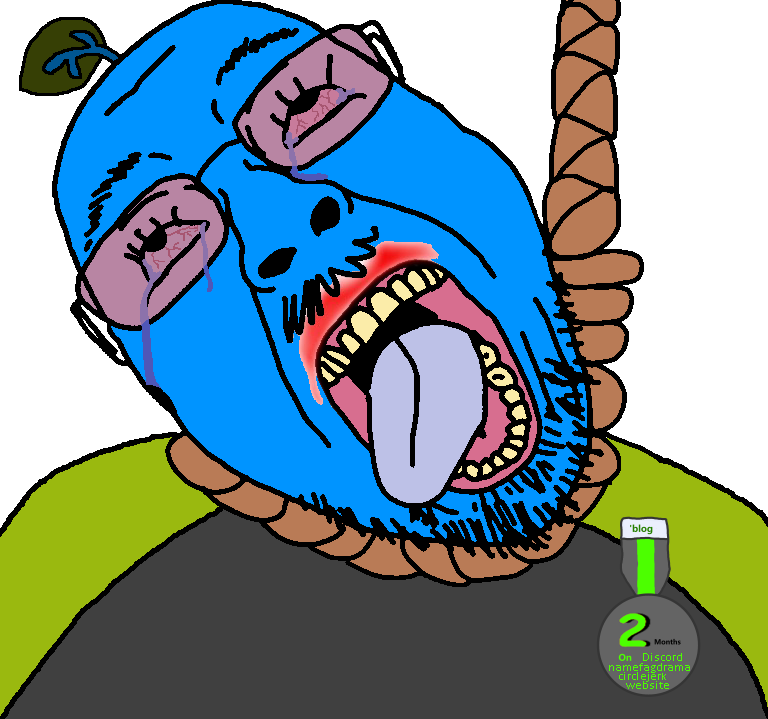 bernd, ack, award, bloodshot eyes, blue skin, clothes, dead, glasses, hanging, leaf