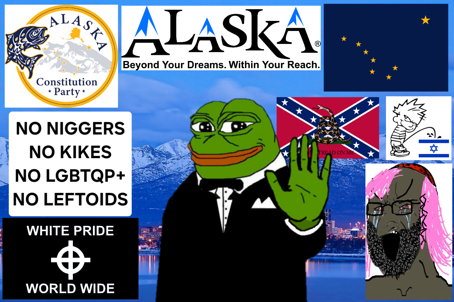 soyak, alaska, alaska constitution party, amphibian, anchorage, angry, animal, beard, bloodshot eyes, bowtie
