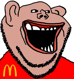 impish soyak ears, impish amerimutt, mcdonalds, open mouth, red shirt