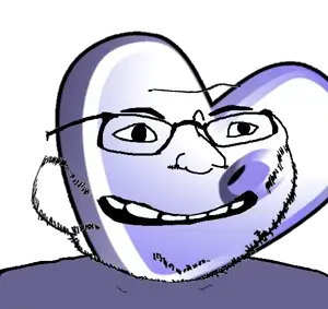 roundjak, /g/, 4chan, gentoo, glasses, linux, purple skin, smile, soyjak, stubble