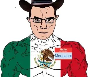 chudjak, chudjak front, muscular chud, mexican-american countrywar, chud, cowboy hat, looking at you, mexico, name tag, mexico